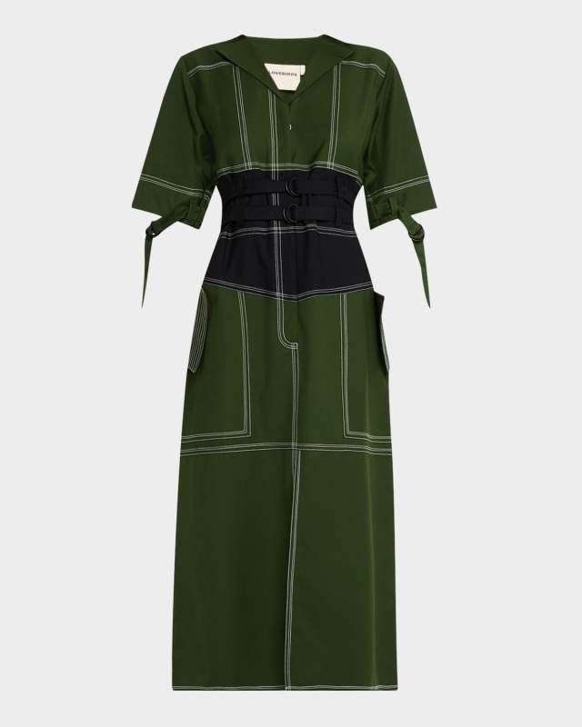 Zambia Belted Short-Sleeve Midi Dress